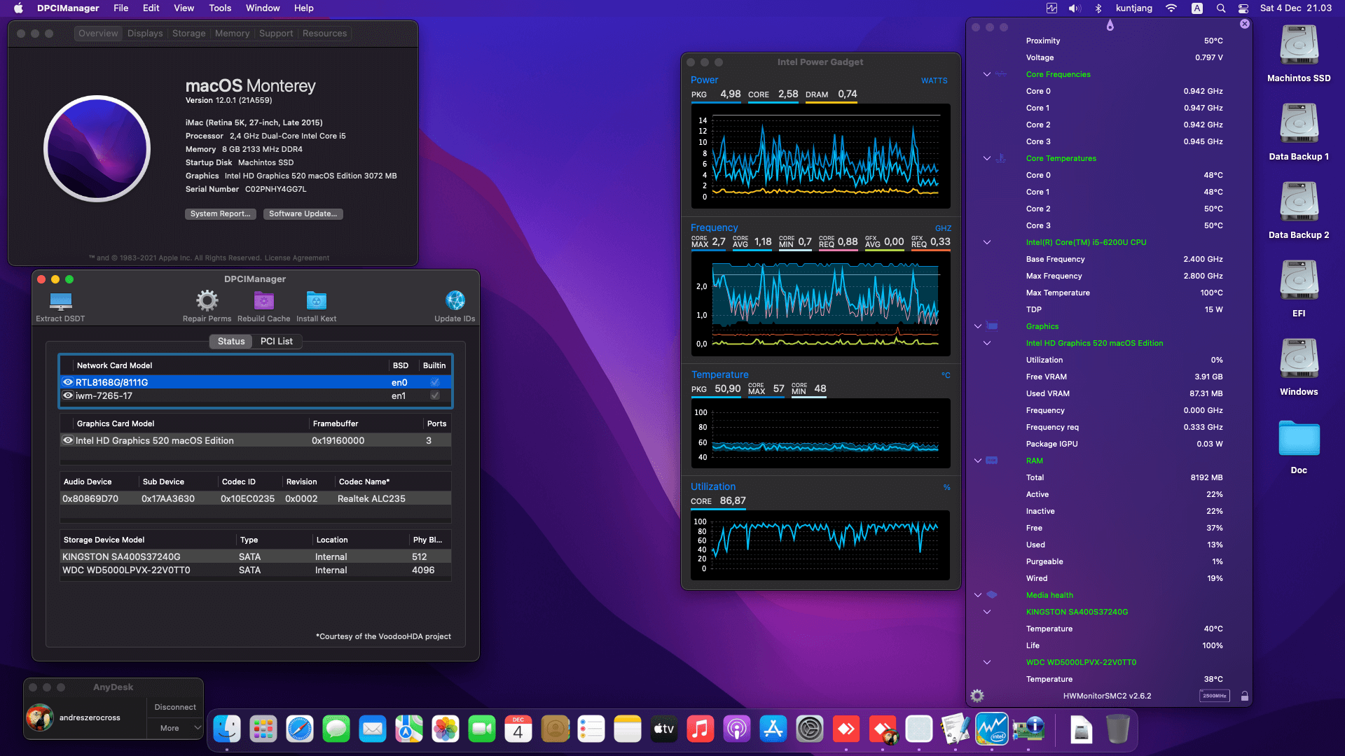 Success Hackintosh macOS Monterey 12.0.1 Build 21A559 in Lenovo IdeaCentre AIO PC 300-22ISU